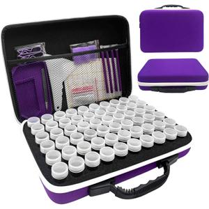Diamond Painting Storage Containers, 60 Slots Diamond Painting Accessories and Tools for Diamond Art Organizer Case(Purple) (Medium(60 Jars), purple)
