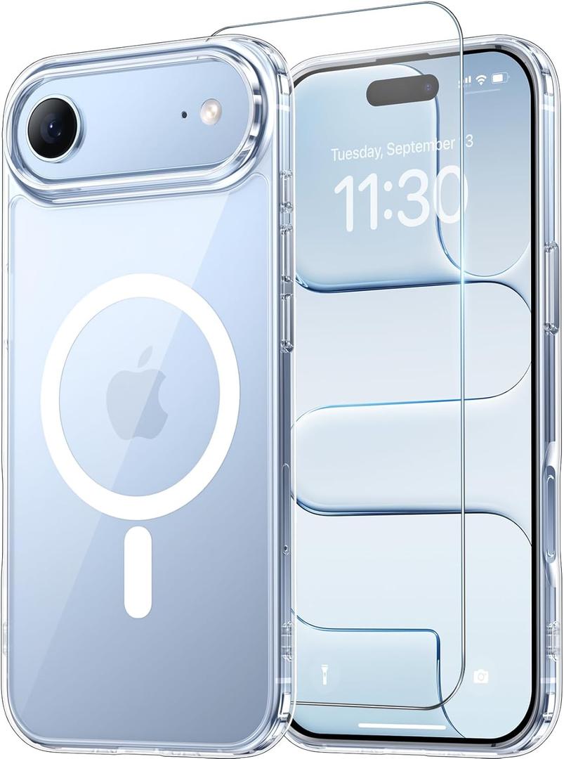 Designed for iPhone Air Case Clear, [Compatible with Magsafe][Screen Protector][Anti-Yellowing][17 Ft Military-Grade Protection] Shockproof Slim Magnetic Phone Case for 6.5 inch, Transparent