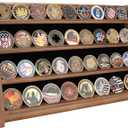 ASmileIndeep 4 Rows Military Challenge Coin Holder Display Holds 32 Coins, Solid Wood Army Coin Rack Display Case Stand for Wall Mount or Tabletop, Walnut