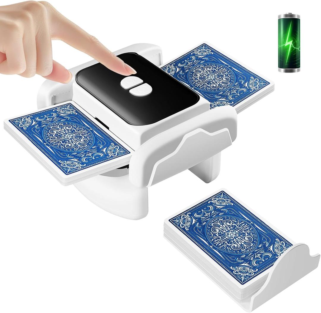 Rechargeable Automatic Card Shuffler for 1-2 Decks, Low Noise & Portable Card shuffler Machine for Poker, Blackjack, UNO, Perfect for Family Game Night, Adults, Mother's Day, Father's Day (White)