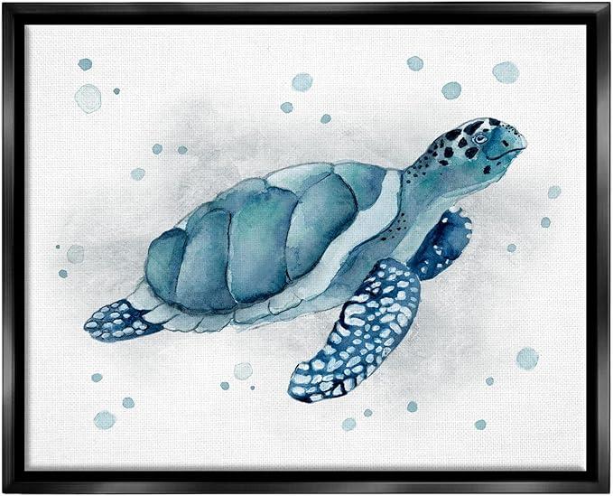 Blue Happy Turtle Bubbles Wall Plaque Art,"18x12"