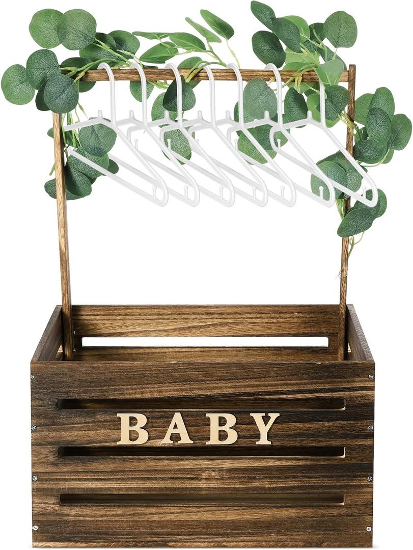 Barydat Wooden Baby Shower Crate Closet, Baby Basket with Handle, Personalized Basket Gifts, Easy Assembly Baskets for Newborn Boy Girl Welcome Gift for New Mom Parents(Dark Walnut)