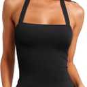 LASLULU Womens Sexy Halter Sports Bra Workout Tops Wirefree Sleeveless Gym Yoga Tank Tops Y2k Casual Crop Large