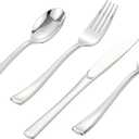 400 PCS Silver Plastic Silverware Set,Disposable Cutlery Set Heavy Duty Flatware for Party,Weddings-200 Silver Forks,100 Knives,100 Spoons