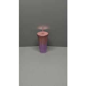 Studded Tumbler With Straw Tumblers With Lids And Straws Pink Tumbler With Straw Textured Cup BPA-Free Double-Wall Plastic Tumblers for Iced Coffee Cold Drinks or Water 24 Oz
