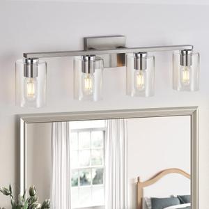 DRNANLIT 4-Light Bathroom Vanity Light Fixture, Brushed Nickel with Clear Glass Shade, Over Mirror for Kitchen, Living Room, Bedroom