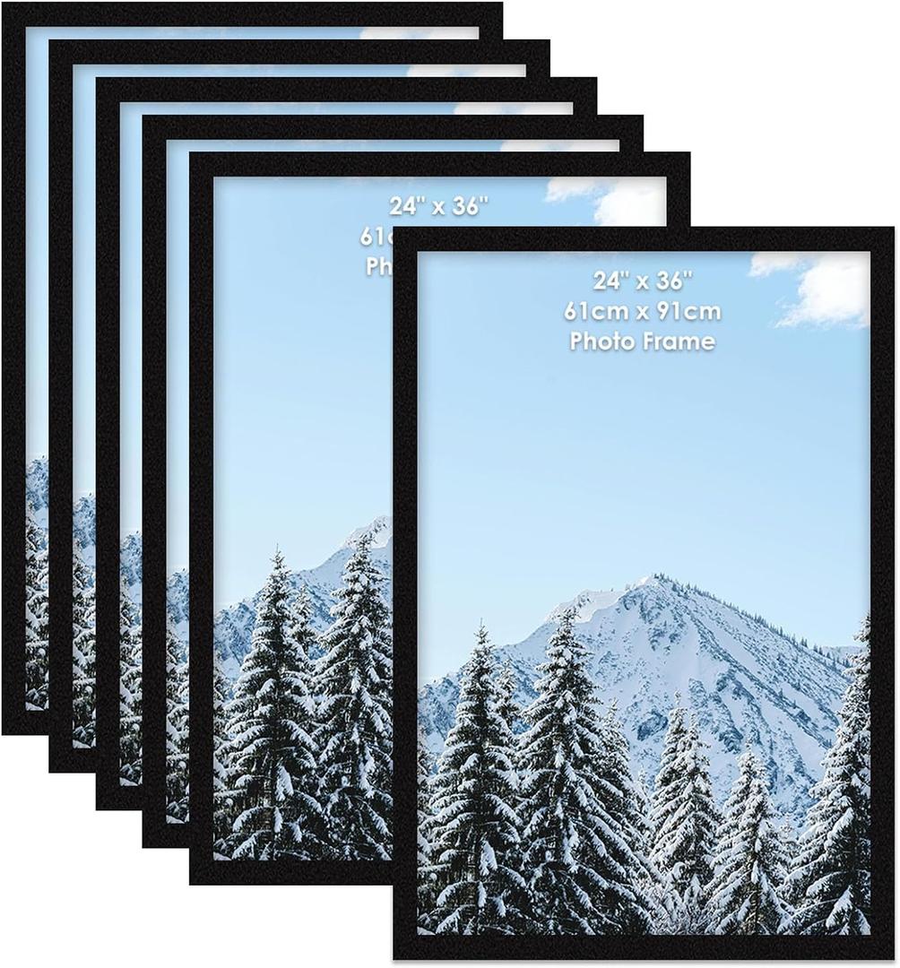 QUTREY 24x36 Poster Frame Set of 6, Black Large Picture Frames for 24 x 36 inch Photos for Wall, 24 by 36 Gallery Picture Frames, 24X36-Metal