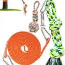 Dog Outdoor Hanging Bungee Tug Toy, Spring Pole Tether Tug Dog Toy for Large Medium Aggressive Chewer, 17FT Tree Tugger Pull Rope Interactive Toy, 2 Dog Rope Toys