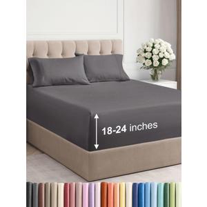 CGK Linens Extra Deep Pocket King Sheets - 4 Piece Breathable & Cooling Bed Sheets - Hotel Luxury Bed Sheet Set - Super Soft, Wrinkle Free and Comfy - Fits Extra Deep Mattresses - Dark Grey Sheets Set