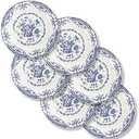 HomeElves Salad Plates, Ceramic Plates Set of 6, Kitchen Plates Microwave Safe, 8.5 Inch White Plate Dessert Blue Floral