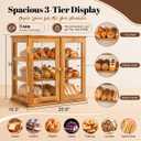 Countertop Pastry Display Case, 3-Tier Acacia Wood Bakery Display Case with Acrylic Doors, Bread & Food Display Case for Coffee Shop, Kitchen Counter, Large