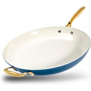 Gotham Steel 14 Inch Non Stick Frying Pans, Family Sized Non Stick Skillet, Large Frying Pan Nonstick Frying Pan, Induction Pan, Nonstick Pan for Cooking, Oven Safe Skillet, Dishwasher Safe–Cream Navy