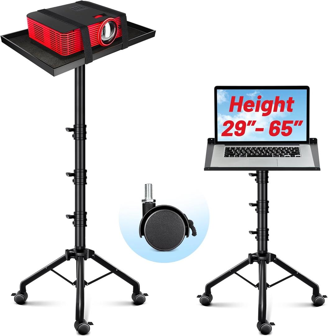 Projector Tripod Stand Adjustable: Height 29 to 65in Projector with Casters Universal Laptop Stand Portable Multifunctional DJ Rack Stand for Outdoor Movies Computer Book DJ Equipment