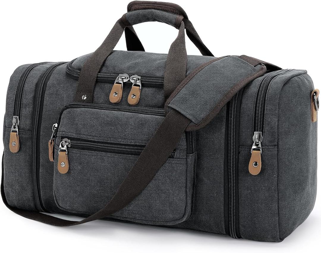 Gonex Canvas Duffle Bag for Travel 50L Expandable Duffel Weekend Overnight Bag men (Dark Gray) (Large-50L (Without Shoe Compartment))