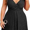 ZOMVA Plus Size 0X-4X Sparkly Glitter Sleeveless Aline Mini Dress Sparkle Wrap Spaghetti Strap Sexy Dress Cocktail Party Club XL
