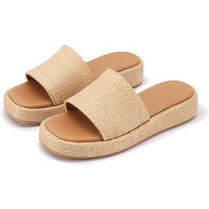LUXMUWA Raffia Sandals Women Platform Wedge Slides Straw Espadrilles Mules Summer Shoes Cute Beach Sandals for Women 2025 Size 9