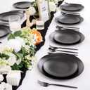 EI 150pcs Black Plastic Plates Frosted Plastic Plate,Premium Heavy Duty Black Plastic Plates,Black Disposable Plates with Plastic Silverware,10.25" Dinner Plates and 7.5" Dessert Plate Wedding Party