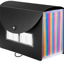 Sooez 24 Pockets Expanding File Folder with Blank Labels, According File Organizer with Expandable Cover, Desktop Accordion Folders Letter A4 Paper Document Storage Organizer, Black