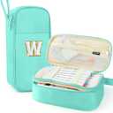 Large Pencil Case,Big Capacity Pencil Pouch,Personalized Initial Pencil Bag with smooth zipper,Multiple Pockets,Cute Aesthetic Stationery Pen Case Bag for Teen Girls College (Mint Green, W)
