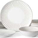 Stone Lain Linea 16-Piece Dinnerware Set Stoneware, Soda Lime Glass, White