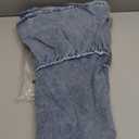 Women Denim Cami Dress Tie Shoulder Ruffle Hem Short Dresses Babydoll Wash Jean Sundress with Pocket XL
