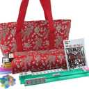 Complete American Mahjong Game Set, 166 Tiles, 4 All in One Pusher Racks, Chips, Wind Indicator (Red Flower Bag)