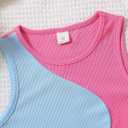 SHENHE Girl's Colorblock Ribbed Knit Round Neck Sleeveless Slim Fit Tank Top Blue and Pink 9Y (Pink)