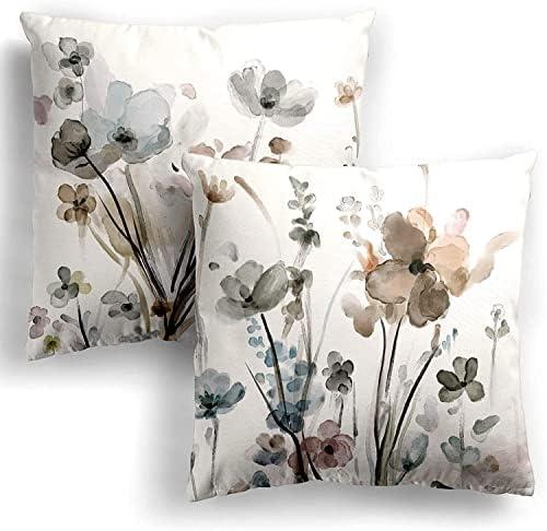 KKVEE Flower Throw Pillow Covers 18"x18" Set of 2, Flowers Pillow Cushion Cases, Modern Decorative Square Pillowcases for Sofa Couch Bedroom Living Room Car