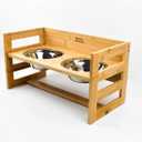 Adjustable Elevated Pet Bowls  3 Height Raised Bamboo Stand with 2 Thick 24oz Stainless Steel Bowls, Non-Slip Feeder for Cats & Small-Medium Dogs