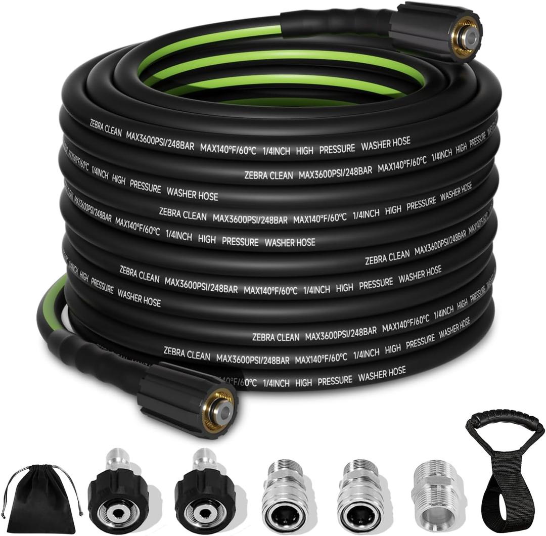 Pressure Washer Hose 50 FT x 1/4''3600 PSI Kink Resistant Power Washer Hose Replacement Universal Electric Power Washer Hose with Leak-Free M22 Female and 3/8" Quick Connection Kit