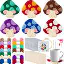 WATINC Punch Needle Coaster Kit - 22PCS Easy Art Work Decor Coasters Kits for Beginners DIY Mushroom Pattern Tufted Rug Pads with Adhesive Felt Yarns Embroidery Hoop Instruction 6 Set