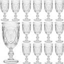 Wiwiqing 24 Pcs Plastic Goblets 7.5oz Vintage Goblet Plastic Wine Glasses Colored Retro Embossed Water Goblets for Wine Bar Juice Baby Shower Wedding Reception Grand Event Party (Clear)