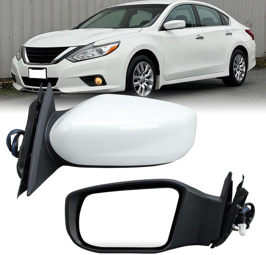 Left Driver White Side Mirror Compatible with Nissan Altima 2013-2018 Sedan Power Glass/Non-Folding/Non-Heated Door Mirrors Outside Rear View Mirror Replace# 963023TH0A