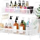 VITVITI 2-Tier Bathroom Organizer Countertop, Metal Wire Mesh Bathroom Counter Organizer Storage with Basket Hooks, Vanity Tray Shelf, Kitchen Spice Rack, White