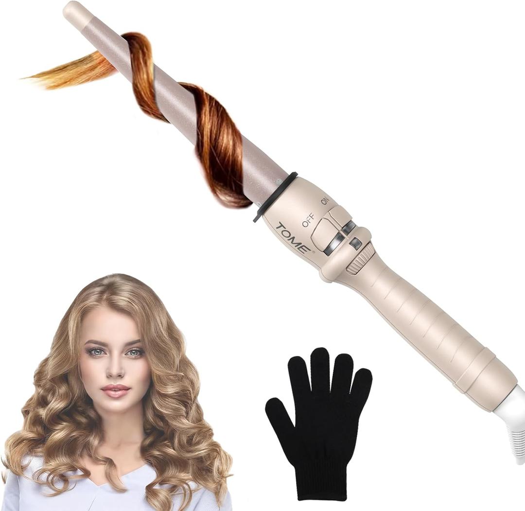 ToMe Curling Wand, Professional Ceramic 1/2-1 Inch Tapered Hair Curling Iron, Adjustable Temperature with 12 Heat Setting (180 to 410F), Dual Voltage Instant Heating Hair Wand Curler for All Hair Type