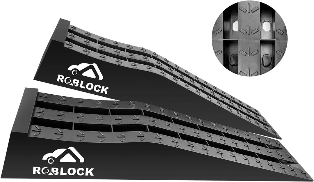 ROBLOCK Heavy Duty Car Ramps for Oil Changes and Jack Support, Portable Low Profile Car Ramps for High Lift, Vehicle Ramps for Garage, 31.5''x8.1''x4.9'', G.V.W 10000 LBS, 2 Packs