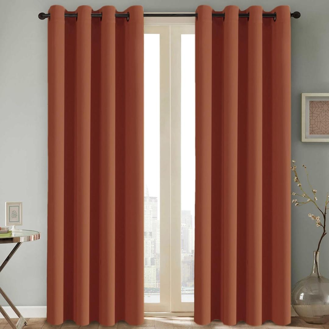 H.VERSAILTEX Thermal Insulated Blackout Window Panels Microfiber Formaldehyde-Free Kids Curtains for Holiday Season Home Decoration, Grommet Top, 52 by 96 - Inch - Orange - Set of 2