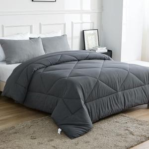 100% Cotton Filled Comforter, Premium Upgraded Cotton Bed Quilt Suitable for All Seasons, Comfortable Soft Noise-Free, Breathable and Fluffy, Queen, Gray
