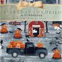 Newbridge 70 Inch Round Haunted Halloween Rustic Ghost Farm Vinyl Tablecloth with Flannel Backing, Haunted Barn and Pumpkin Truck Halloween Design, Easy Care Wipe Clean Table Cover