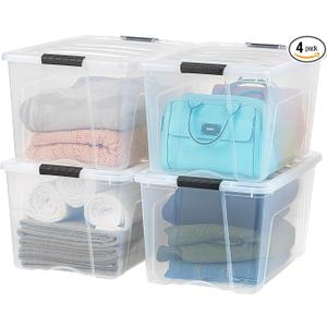 IRIS USA 72 QT Plastic Storage Box with Lid and Latches - 4 Pack - BPA-Free, See-Through Organizing Solution, Durable Nestable Stackable Containers, Secure Pull Handle - Clear