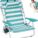 SONGMICS Portable Backpack Beach Chair, 331 lb Capacity, 4 Angles Adjustable Backrest, 2 Side Pockets, Towel Bar, Green and White UGCB62JW
