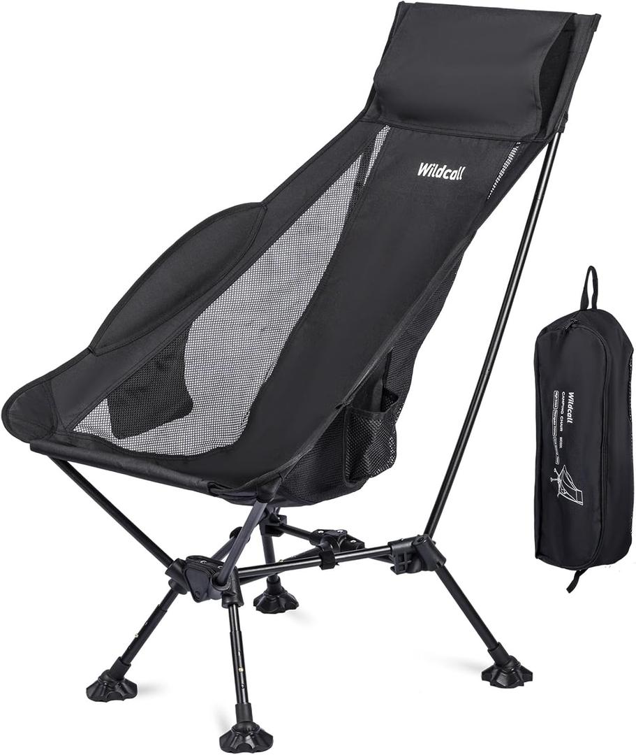WildCall Lightweight Folding High Back Camping Chair with Head Support, Compact Beach Chair with Anti-Sinking Large Feet and Three Tilt Angles Adjustment