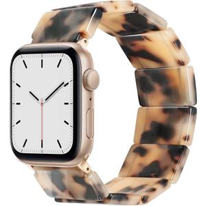 Heesch Stretchy Resin Watch Band Compatible with Apple Watch for Women, Tortoise Watch Strap Bracelet Wristband for iwatch Series Ultra/10/9/8/7/SE/6/5, 38/40/41/42mm, 44/45/46/49mm, Rectangle