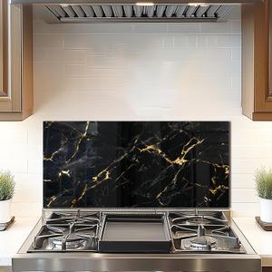 DAIFURONGE Tempered Glass Backsplash For Kitchen,Easy to Clean, One Piece Glass Behind Stove Splashback Panel, Home Kitchen Wall Decor (black, 30"x14"(76.2x35.56cm))