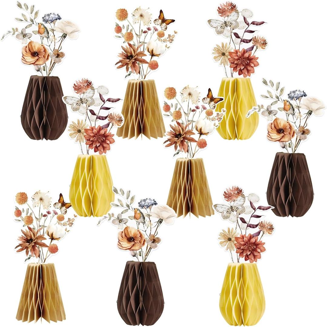 Paper Jazz Burnt Orange Flowers Table Decoration,9pcs Fall Centerpieces for Tables,Orange Flowers for Home Indoor,Dahlia Decoration Applies to Wedding,Fall Party,Thanksgiving,Halloween.