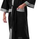 IZOD Men's Waffle Knit Kimono Robe, Black, One Size
