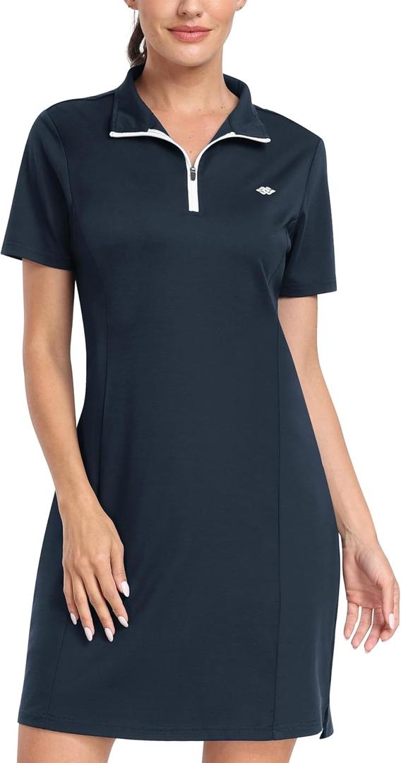 MoFiz Women's Golf Tennis Dress Sports Polo Dress Short Sleeve Quick Dry Casual Workwear Button (Blue, M)