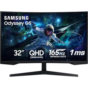 SAMSUNG 32" Odyssey G55C Series QHD 1000R Curved Gaming Monitor, 1ms(MPRT), HDR10, 165Hz, AMD Radeon FreeSync, Eye Care, Glare Free, Sharp Resolution LS32CG550ENXZA