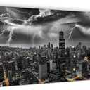 Chicago Desk Mat, Lightning Mouse Pad, Chicago Skyline Waterproof Mousepad, Black and White City Keyboard Mat, Stitched Edges and Non-Slip Base, Desk Pad for Office & Home, 31.5 X 11.8 Inch, 3mm Thick
