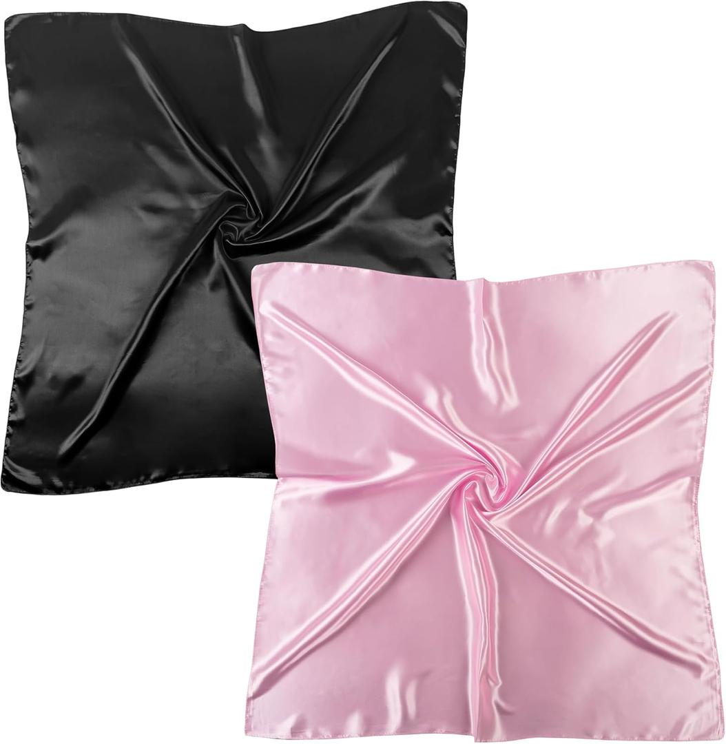 Pukavt 2 Pack 35" Satin Head Scarf for Women Large Square Hair Scarf Silk Like Neck Scarves Fashion Breathable Bandana Scarf for Hair Wrapping and Sleeping